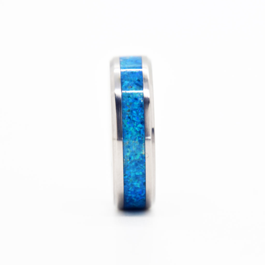 Oasis Blue Opal Ring With Titanium Band Copperbeard Jewelry