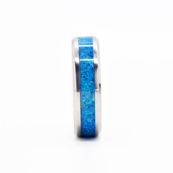 Oasis Blue Opal Ring With Titanium Band Copperbeard Jewelry