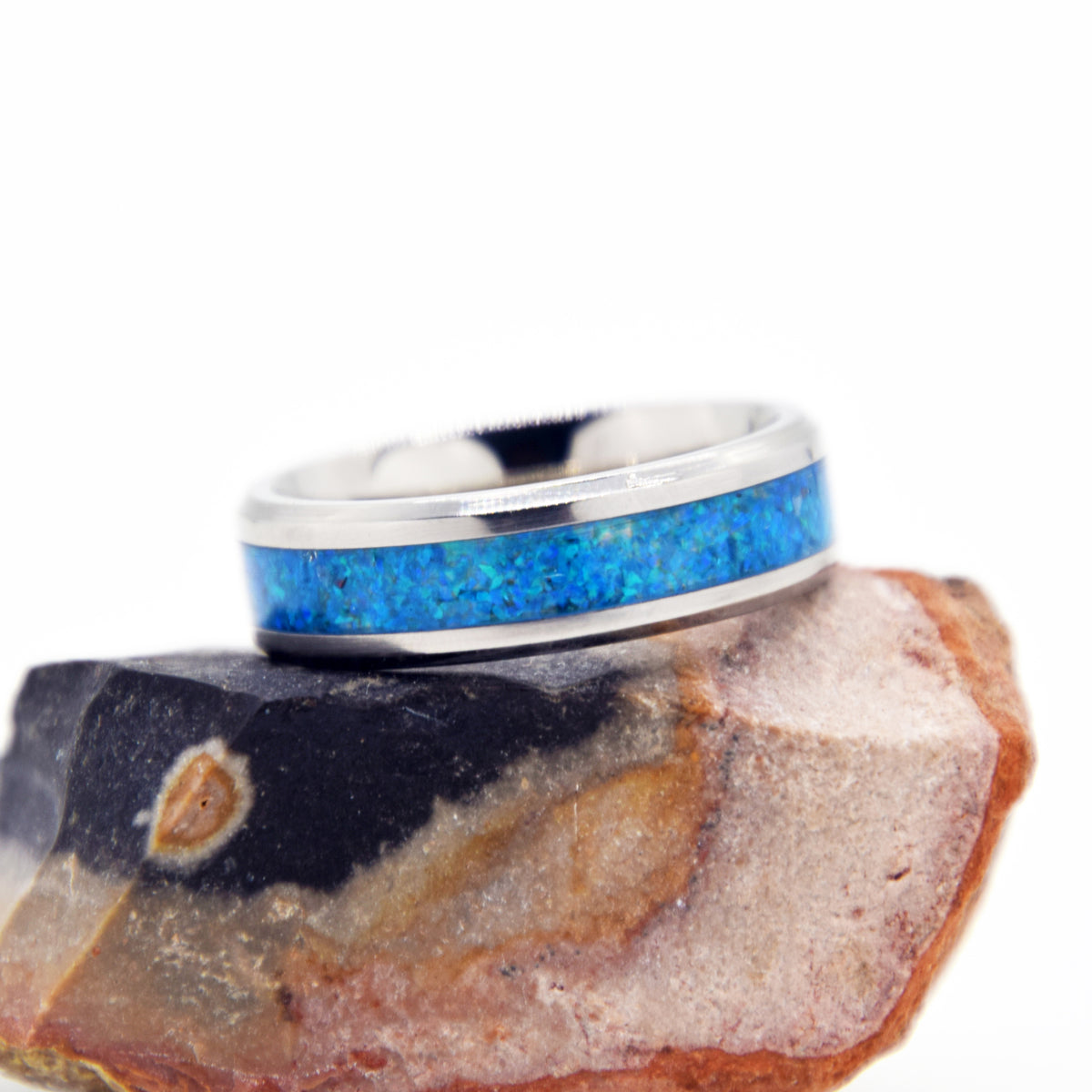 Oasis Blue Opal Ring With Titanium Band Copperbeard Jewelry