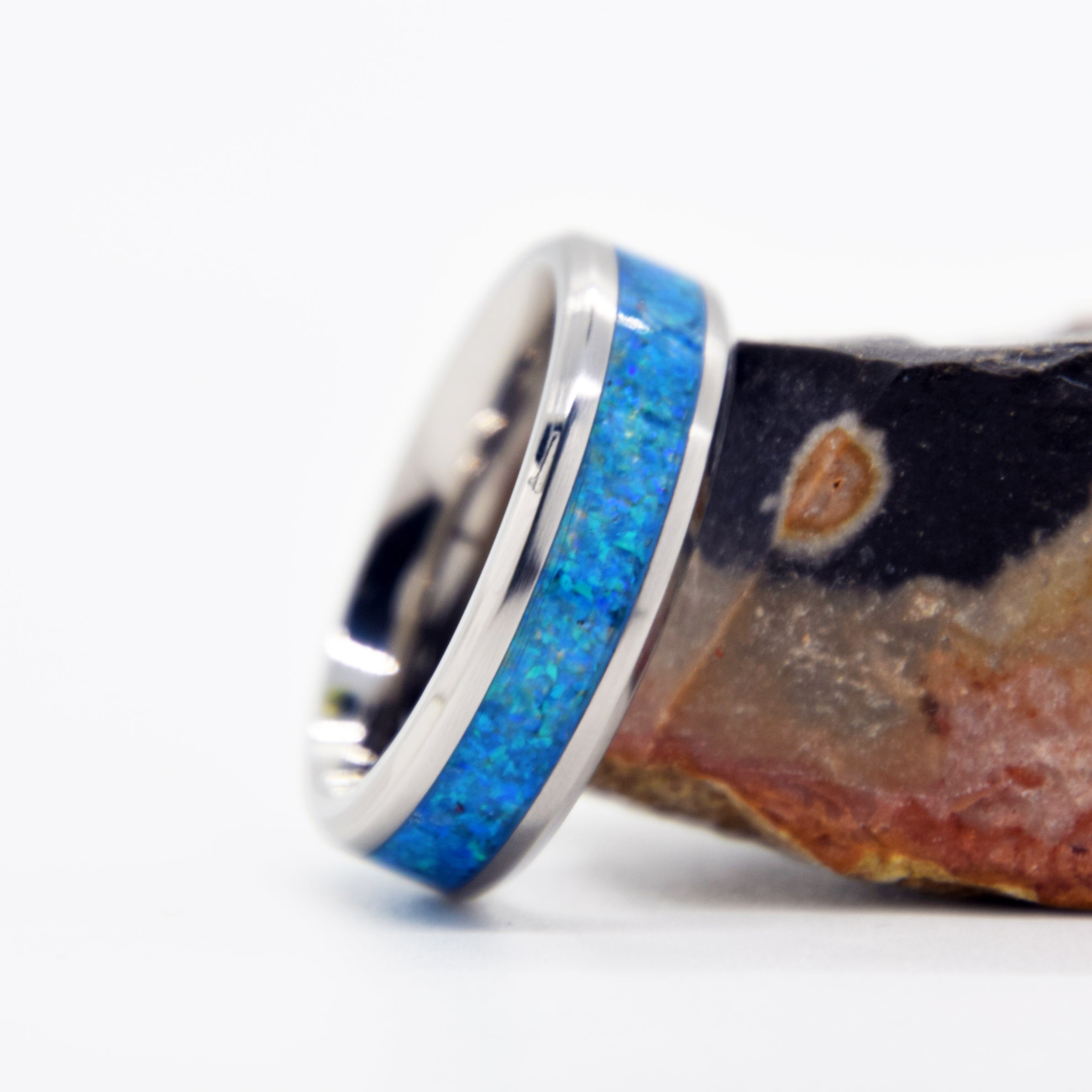 Oasis Blue Opal Ring With Titanium Band Copperbeard Jewelry