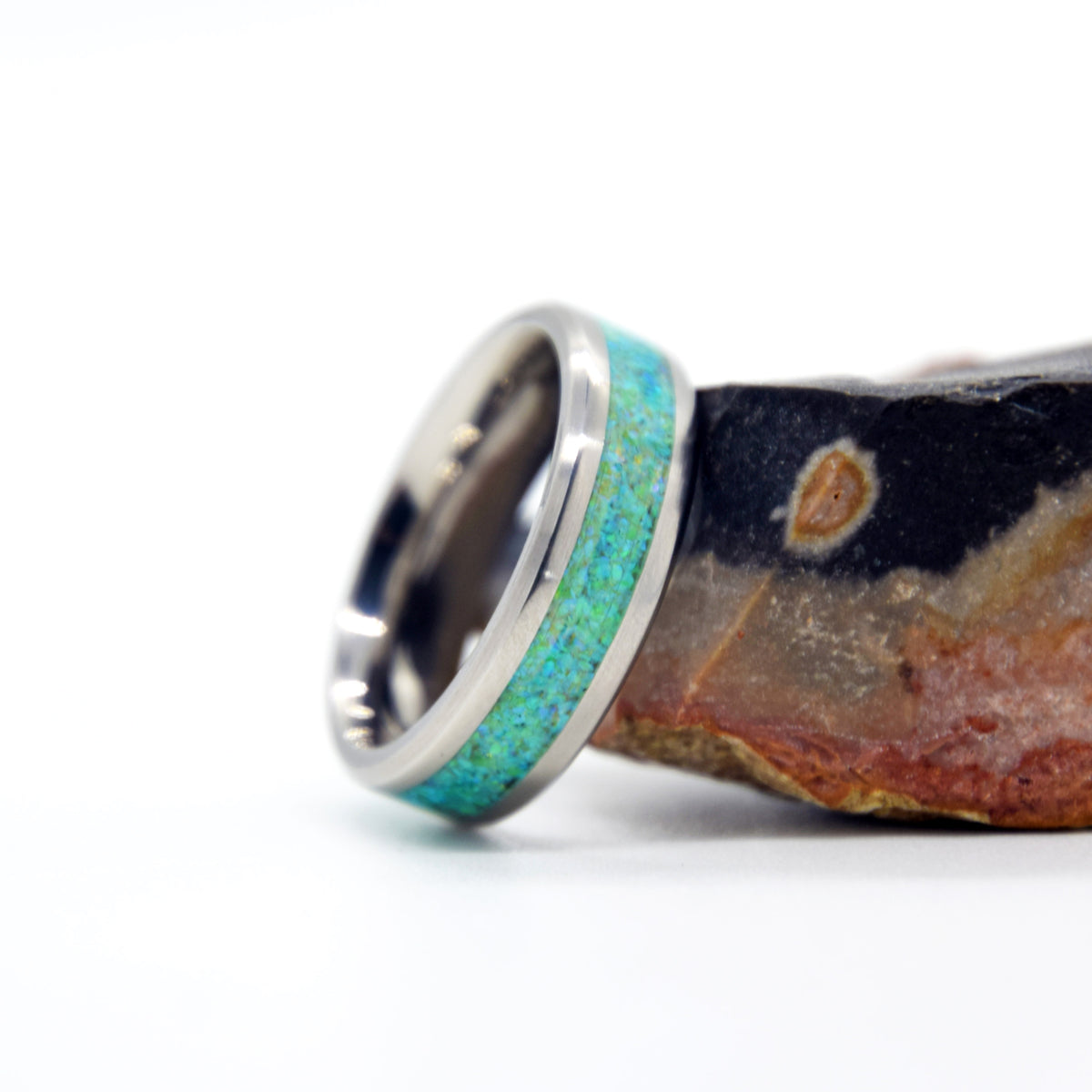 Honeydew Green Opal Ring With Titanium Band Copperbeard Jewelry Main image