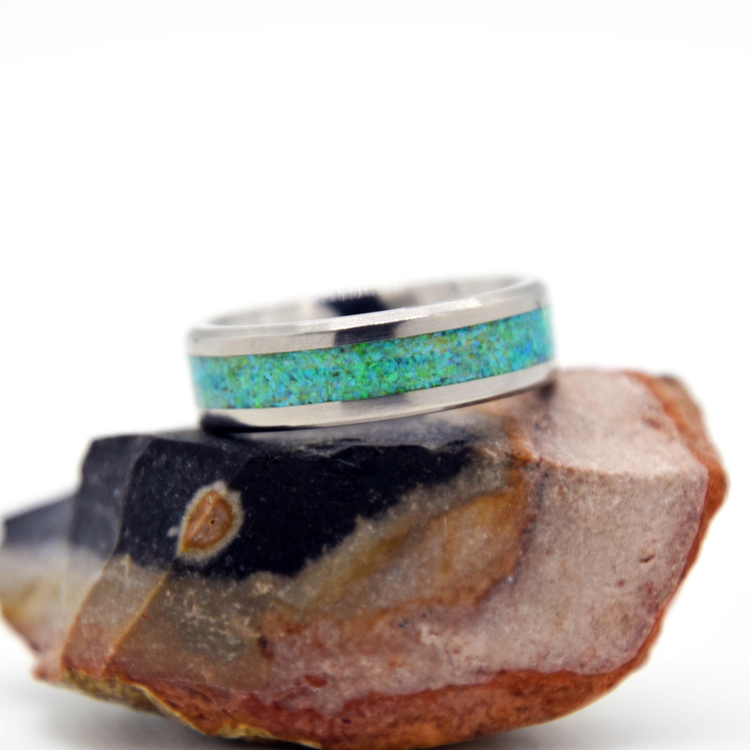 Honeydew Green Opal Ring With Titanium Band Secondary image
