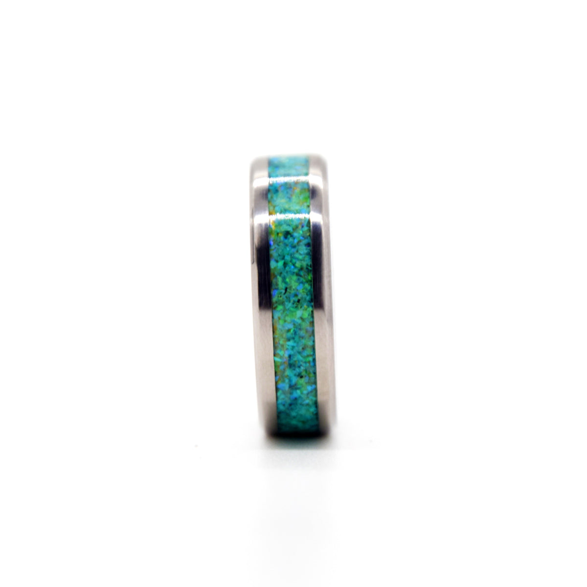 Honeydew Green Opal Ring With Titanium Band Copperbeard Jewelry