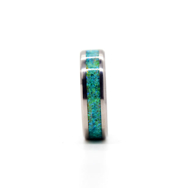 Honeydew Green Opal Ring With Titanium Band Copperbeard Jewelry