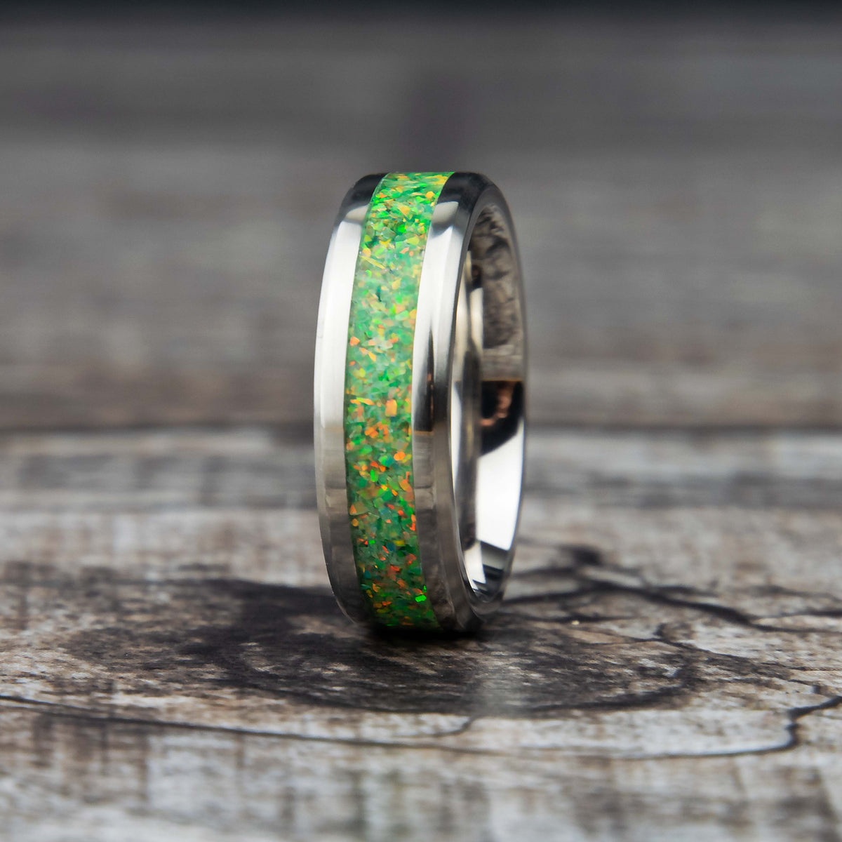 Olive Green Opal Ring With Titanium Band Copperbeard Jewelry Main image