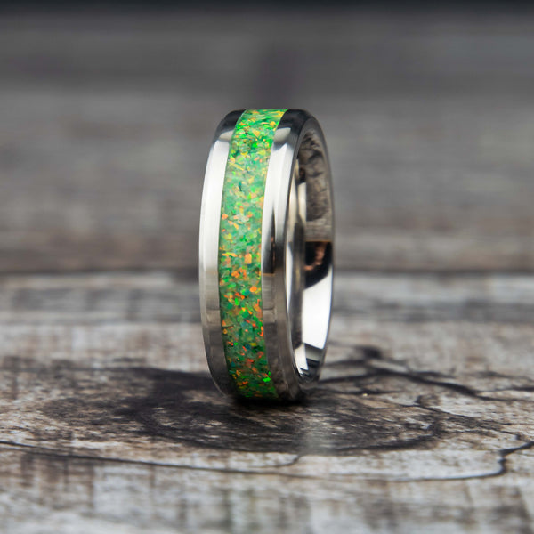 Olive Green Opal Ring With Titanium Band Copperbeard Jewelry