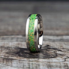 Olive Green Opal Ring With Titanium Band Copperbeard Jewelry
