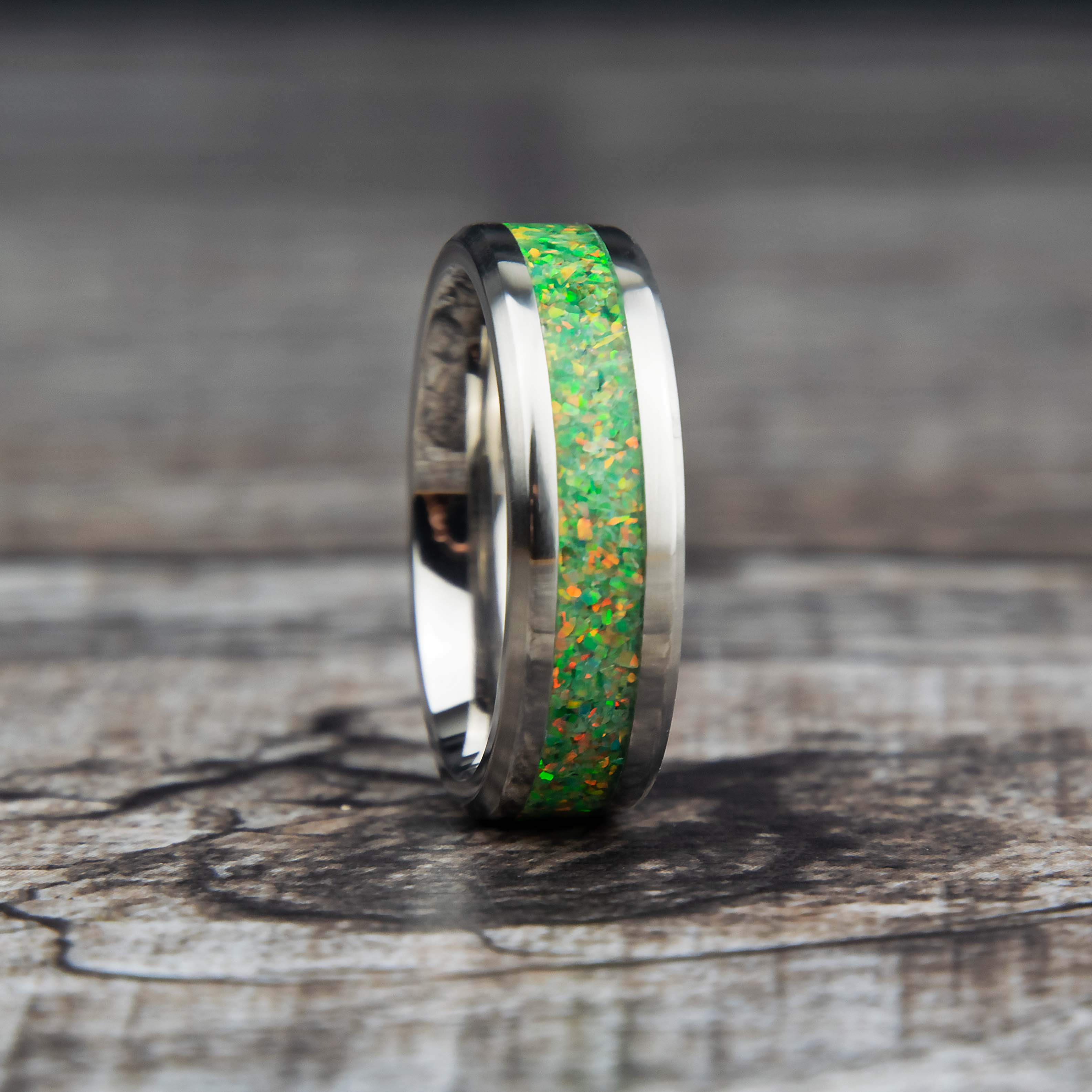 Olive Green Opal Ring With Titanium Band Secondary image